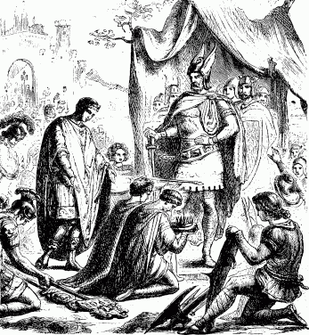 Odoacer accepting the abdication of Romulus